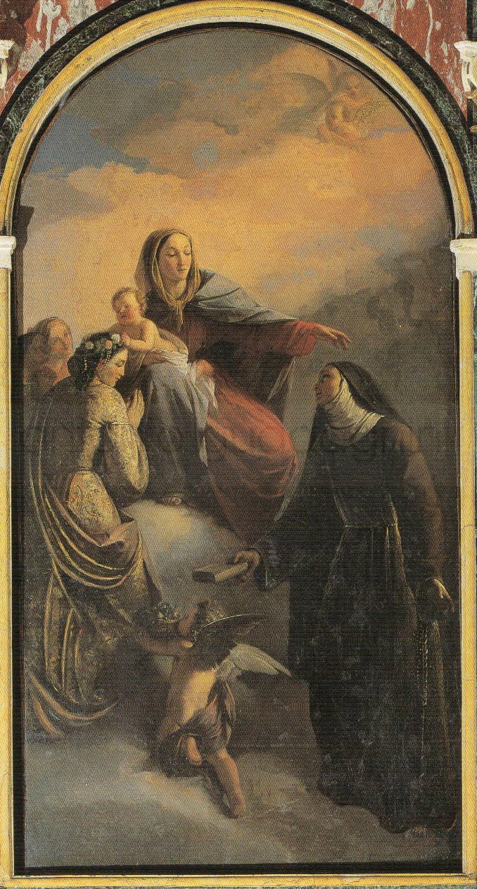 Madonna col Bambino e SS. Dorotea e Angela Merici - 1854 - olio su tela cm. 164x85 - Cappella dell'Istituto Suore di S. Dorotea - Cemmo (BS)